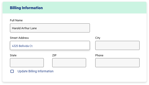 Billing address interface illustration